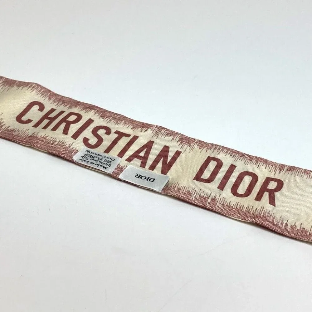 UNUSED DIOR Logo Mitsua Twilly Scarf silk Beige x Dusty Pink